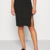 Even&Odd Basic - Midi Skirt With Slit - Jupe Crayon - Black