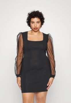 Bodycon Sleeves Low Neck Mini Dress - Robe Pull - Black