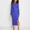 Even&Odd Circ Long Sleeves Midi High Slit Dress - Robe Pull - Blue